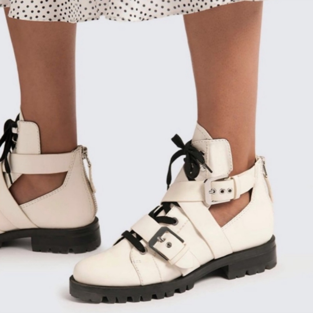Dolce Vita Off White Preia Leather Lug Sole Ankle Boots